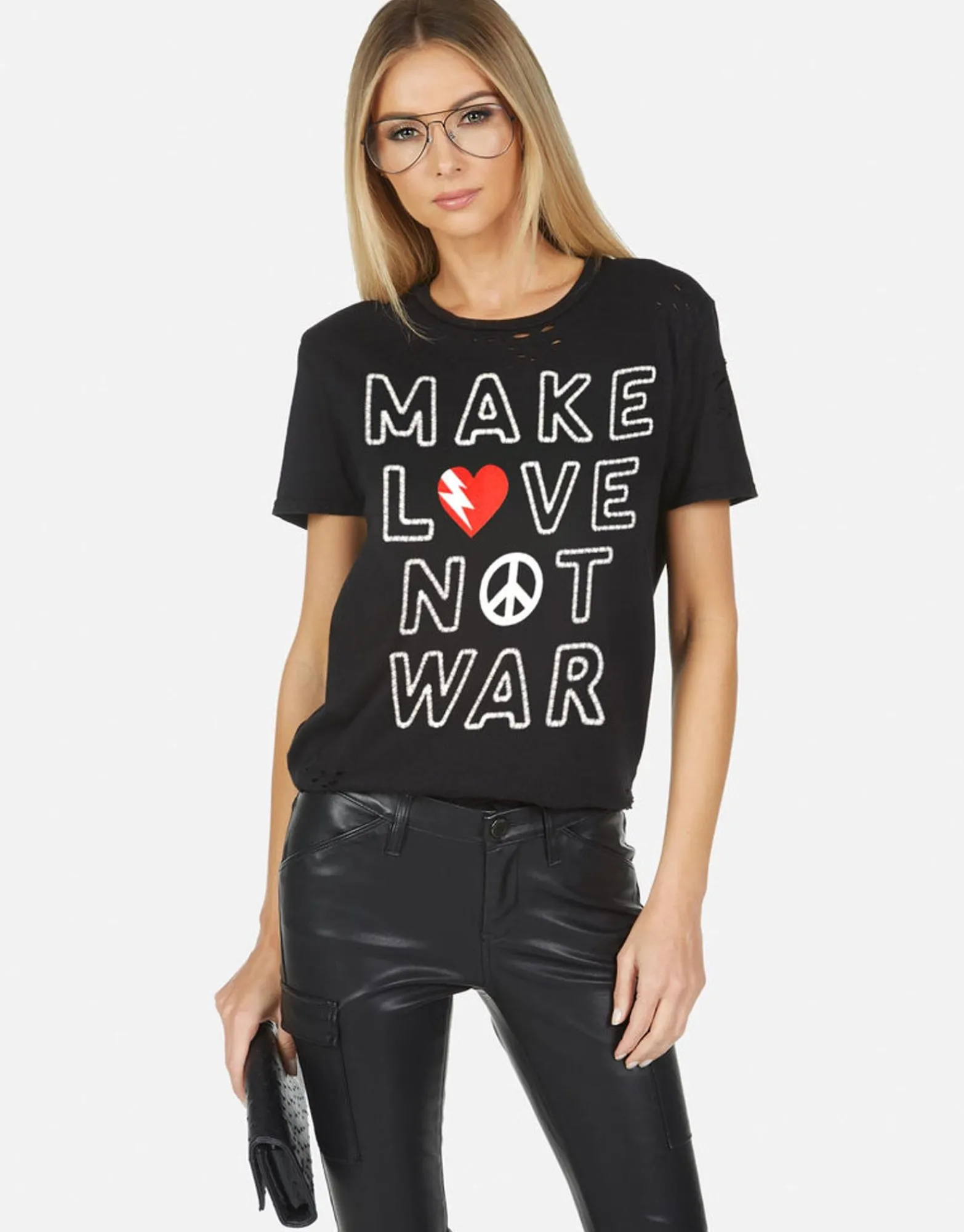 Discount Make Love Not War Classic Tee W/ Holes | Wolf X By Women Short Sleeve