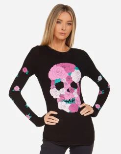 Store Mckinley Pink Rose Skull Women Long Sleeve