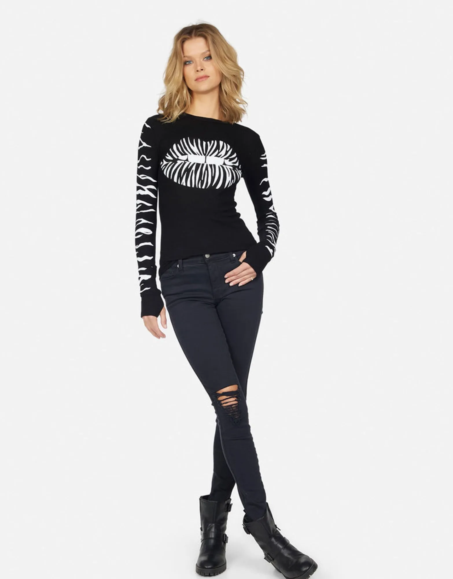 Cheap Mckinley Zebra Lip Women Long Sleeve