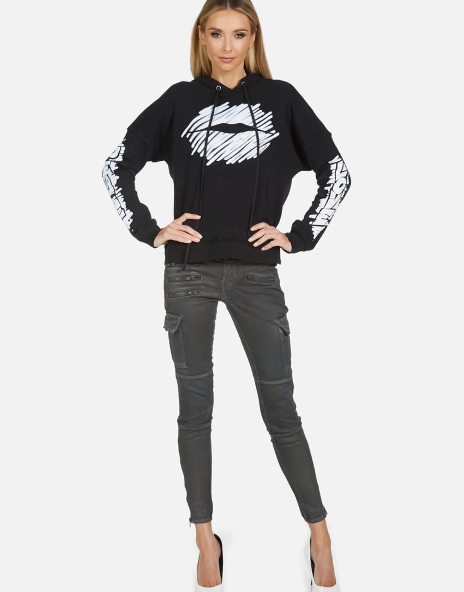Online Melanie Scribble Lip Women Hoodies