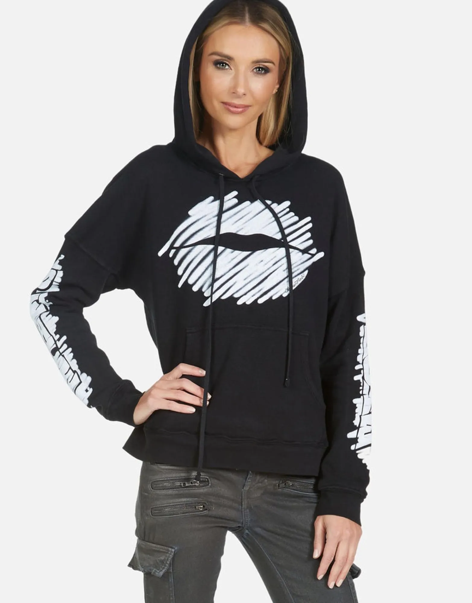 Online Melanie Scribble Lip Women Hoodies