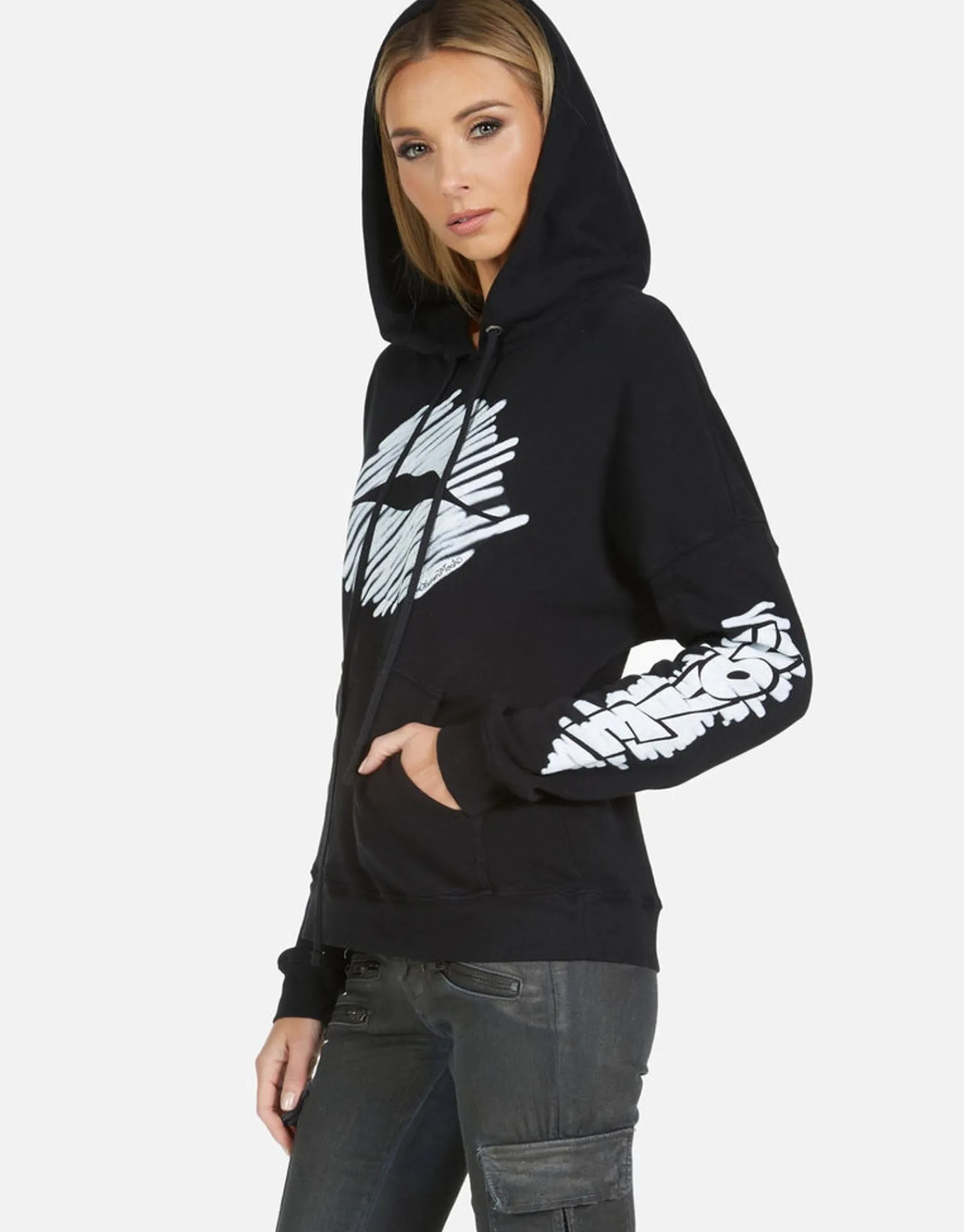 Online Melanie Scribble Lip Women Hoodies