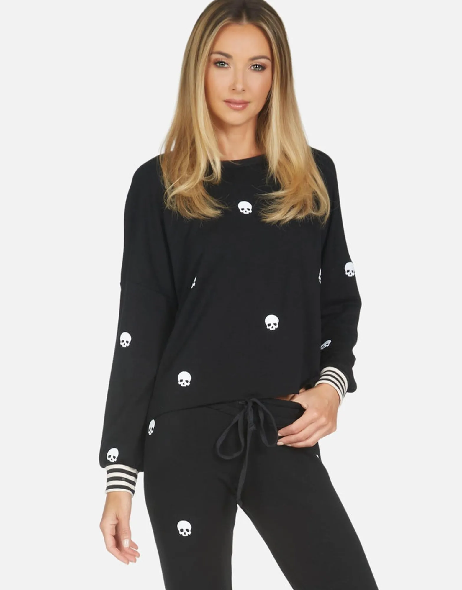 Hot Mini Skulls Drop Shoulder Crop Pullover | Kiara By Women Long Sleeve