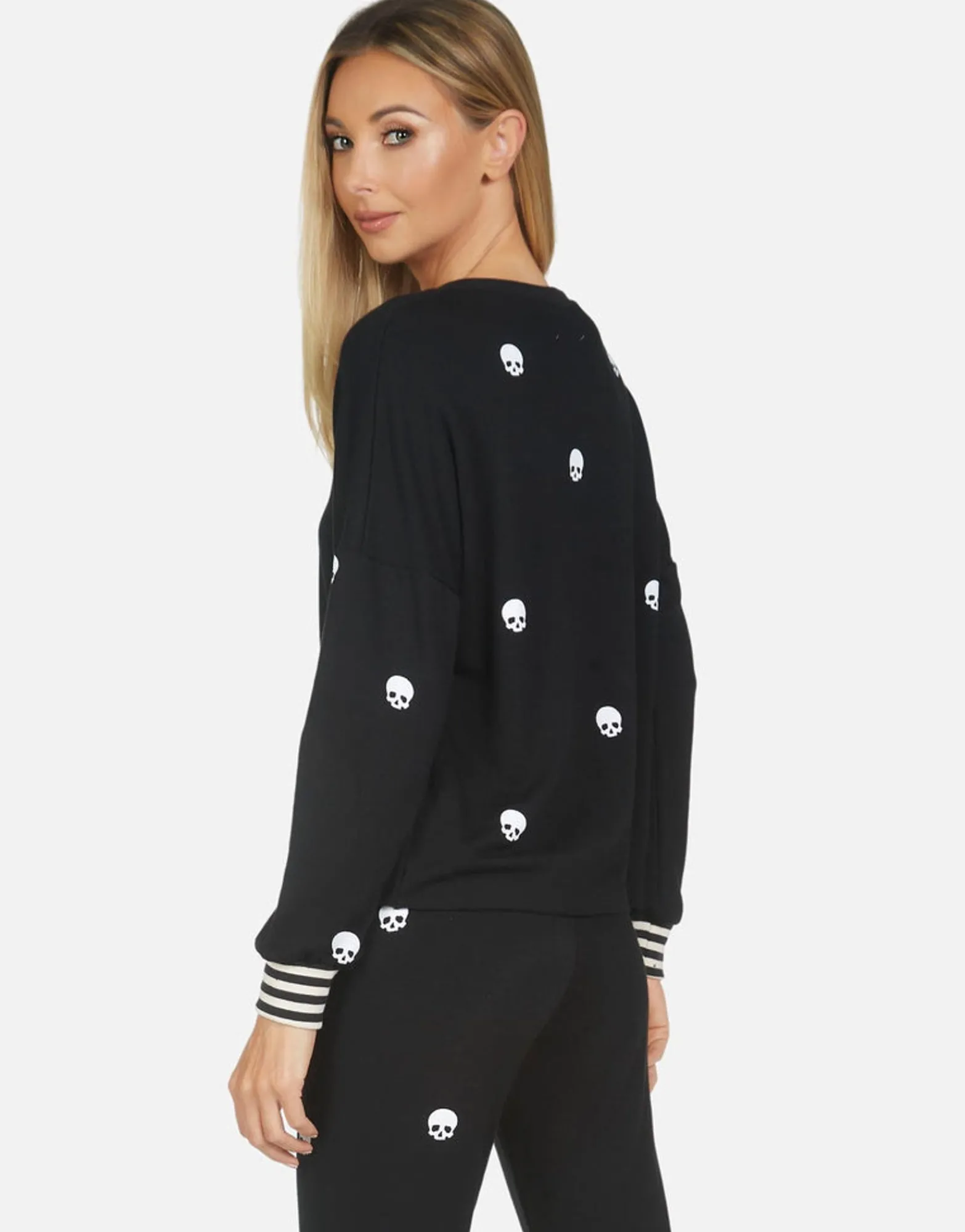 Hot Mini Skulls Drop Shoulder Crop Pullover | Kiara By Women Long Sleeve