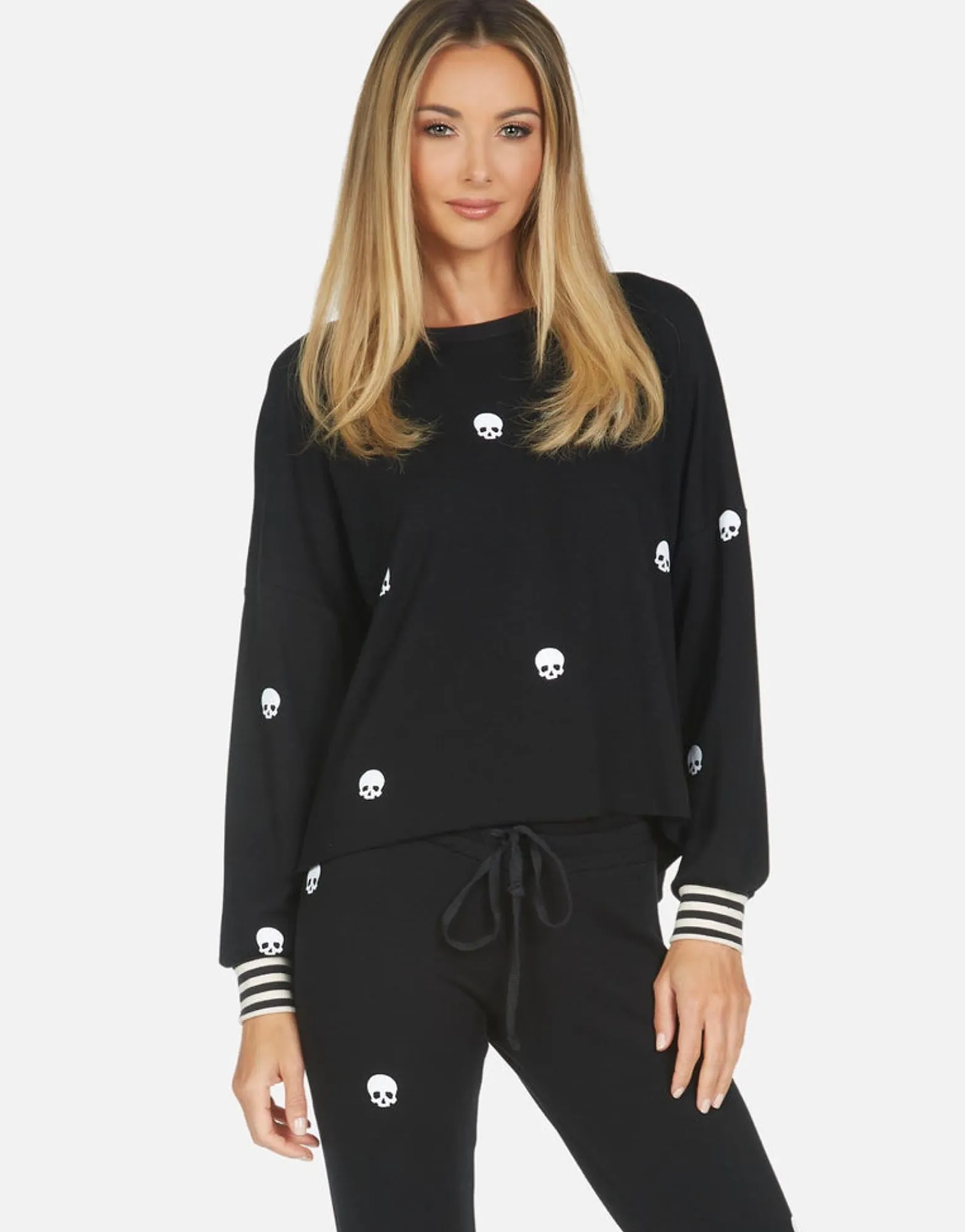 Hot Mini Skulls Drop Shoulder Crop Pullover | Kiara By Women Long Sleeve
