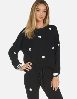 Hot Mini Skulls Drop Shoulder Crop Pullover | Kiara By Women Long Sleeve