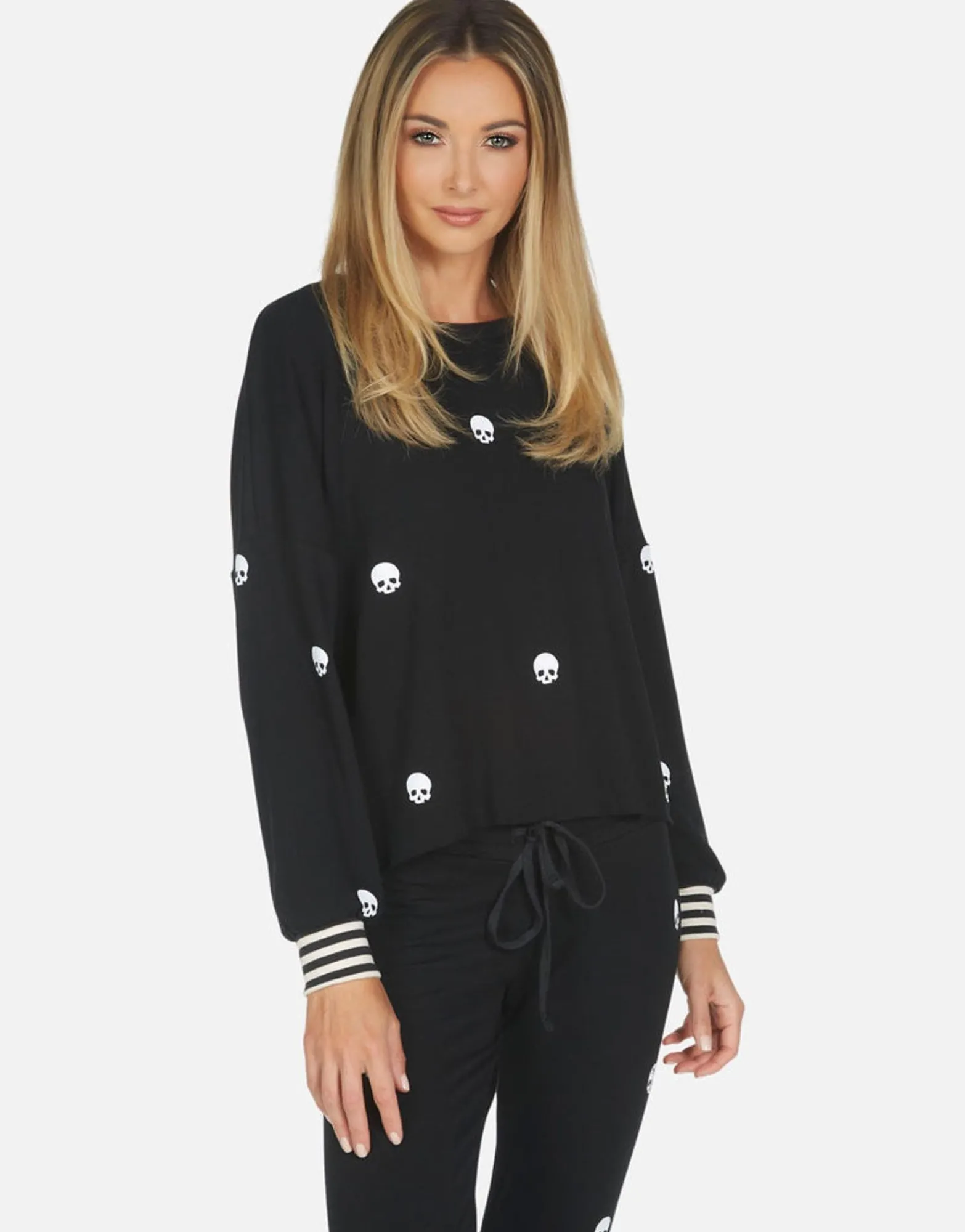 Hot Mini Skulls Drop Shoulder Crop Pullover | Kiara By Women Long Sleeve