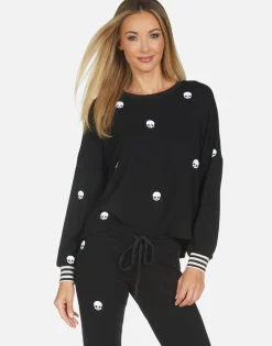 Hot Mini Skulls Drop Shoulder Crop Pullover | Kiara By Women Long Sleeve