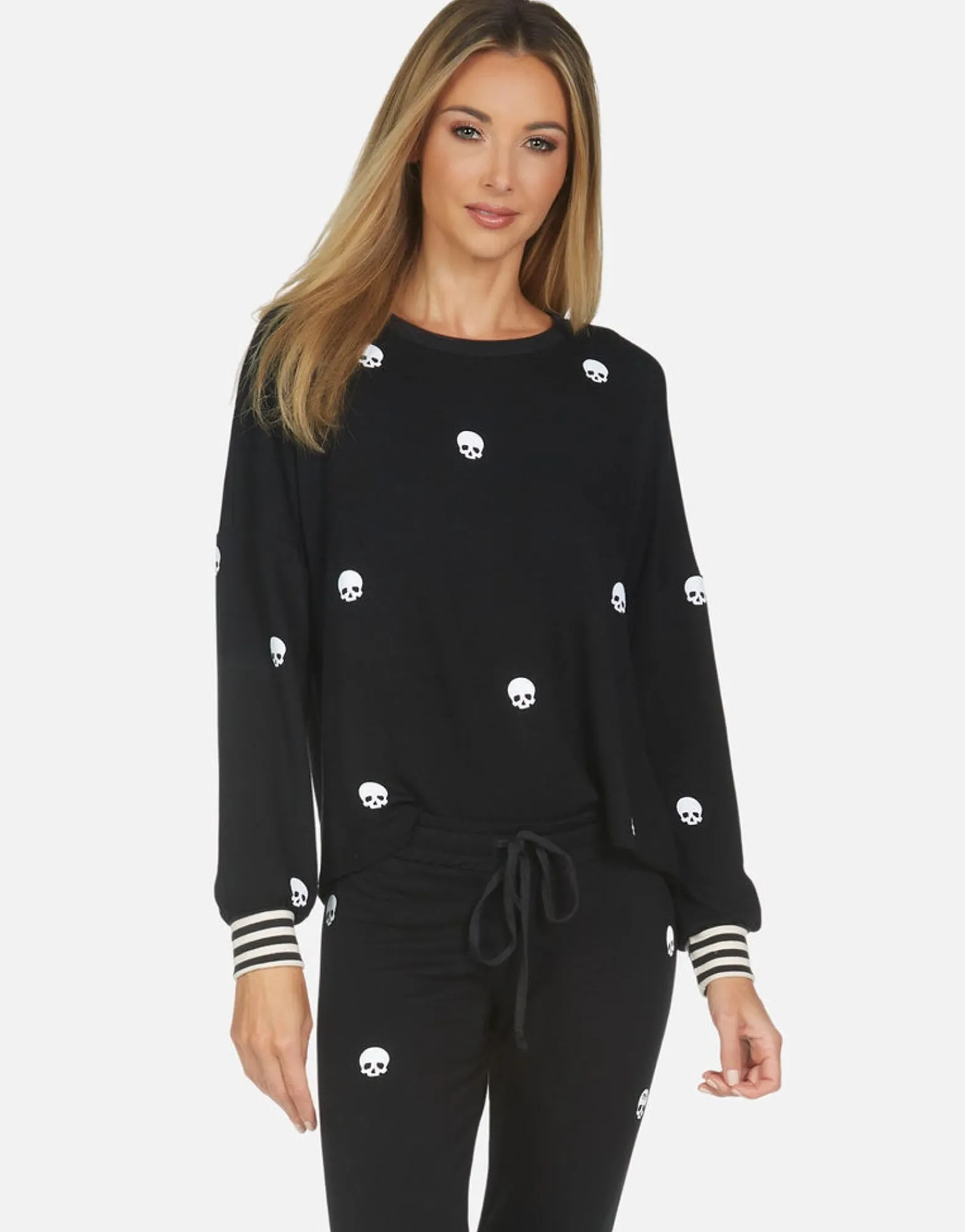 Hot Mini Skulls Drop Shoulder Crop Pullover | Kiara By Women Long Sleeve