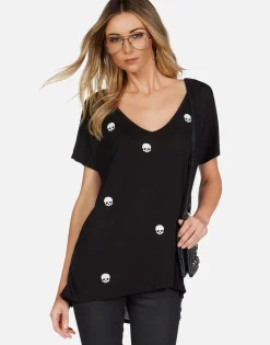 Fashion Mini Skulls S/S Oversized V-Neck Tee | Celine By Women Short Sleeve
