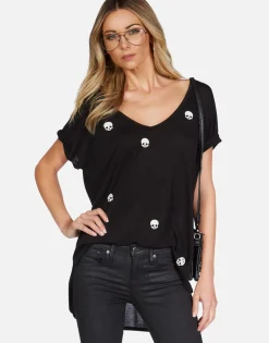 Fashion Mini Skulls S/S Oversized V-Neck Tee | Celine By Women Short Sleeve