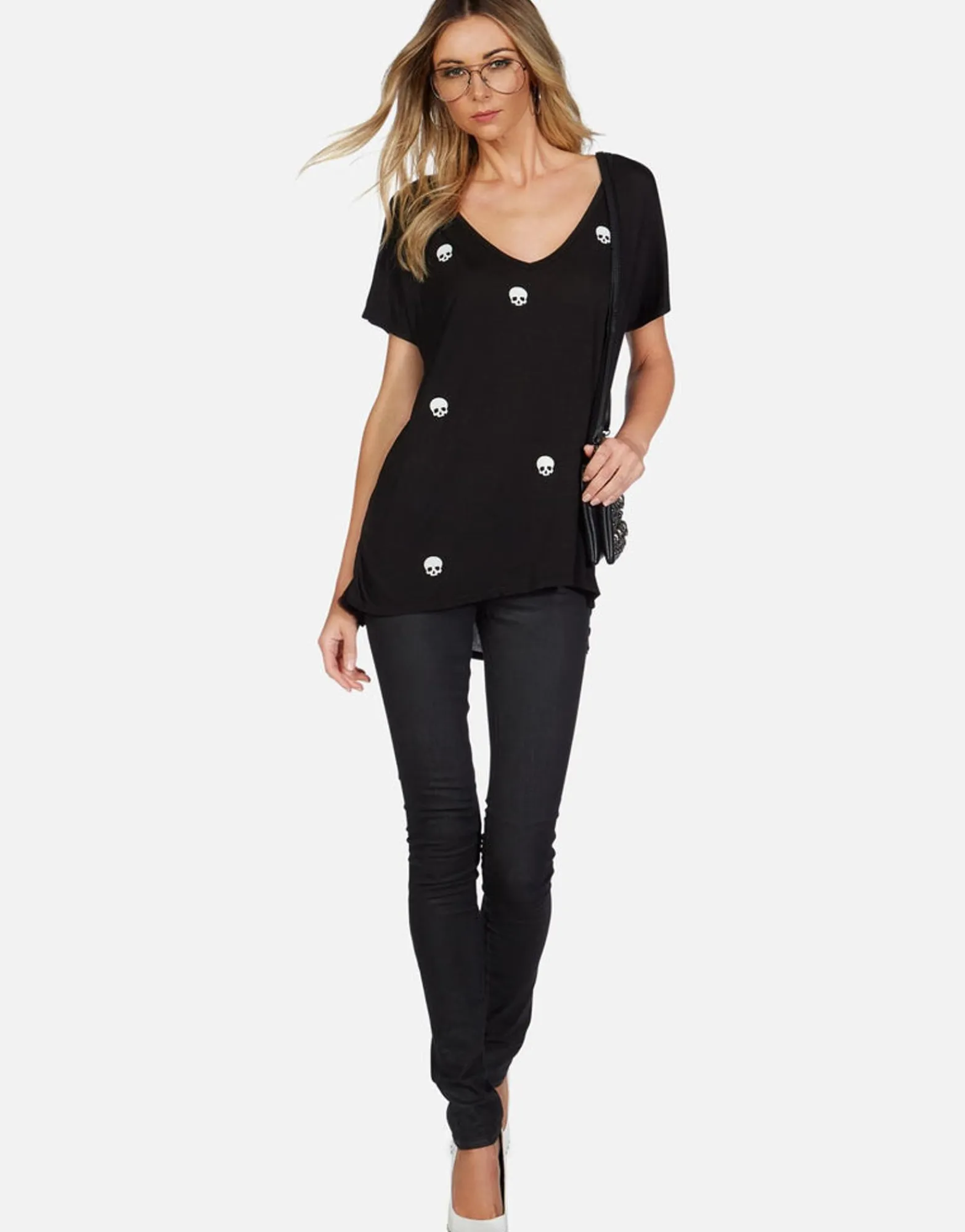 Fashion Mini Skulls S/S Oversized V-Neck Tee | Celine By Women Short Sleeve