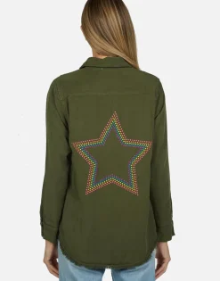 Flash Sale Neon Stud Star Button Up Denim Shirt | Sloane By Women Long Sleeve