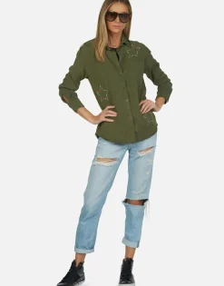 Flash Sale Neon Stud Star Button Up Denim Shirt | Sloane By Women Long Sleeve