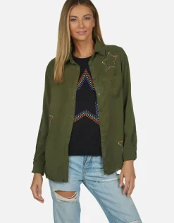 Flash Sale Neon Stud Star Button Up Denim Shirt | Sloane By Women Long Sleeve