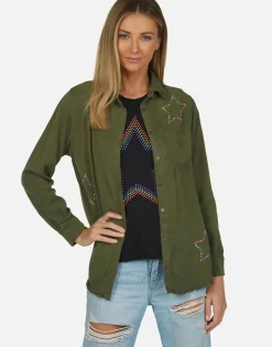 Flash Sale Neon Stud Star Button Up Denim Shirt | Sloane By Women Long Sleeve