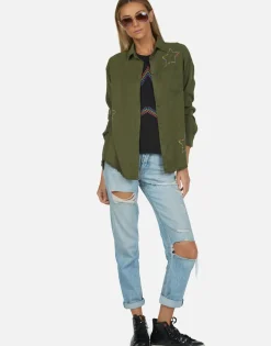 Flash Sale Neon Stud Star Button Up Denim Shirt | Sloane By Women Long Sleeve