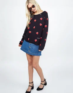 Outlet Noleta Allover Mini Heartface L/S Vintage Pullover - Women Long Sleeve