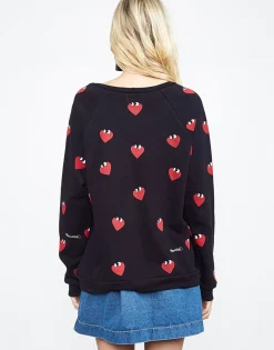 Outlet Noleta Allover Mini Heartface L/S Vintage Pullover - Women Long Sleeve