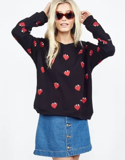 Outlet Noleta Allover Mini Heartface L/S Vintage Pullover - Women Long Sleeve