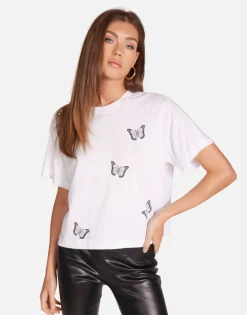 Hot Optimist Butterflies Boxy Crop Top In | Rue By Women Short Sleeve