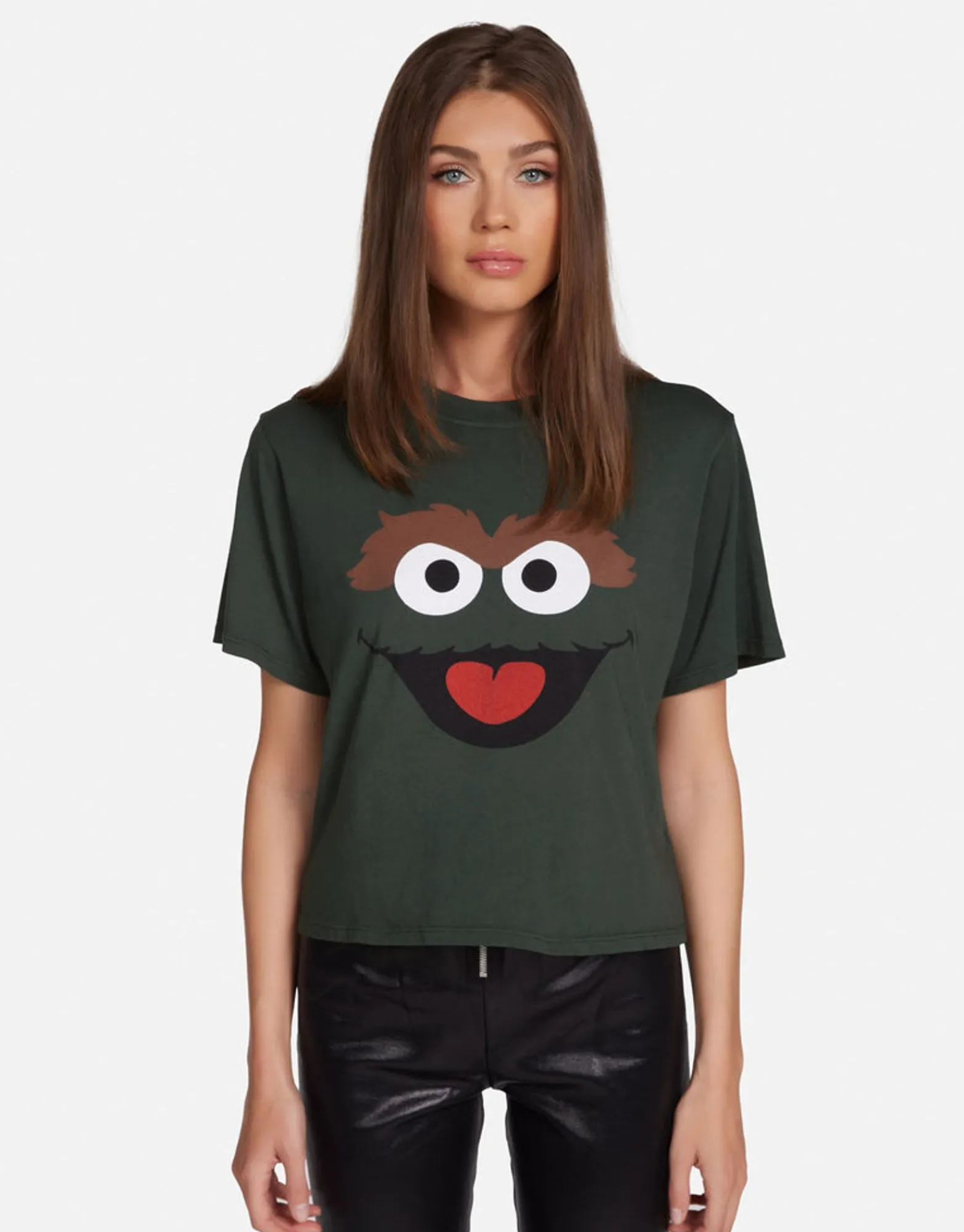 Best Sale Oscar The Grouch Boxy Crop Tee In | Rue By Women Short Sleeve