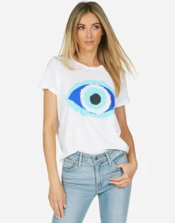 Cheap Painted Evil Eye Women'S Cuffed Boyfriend Tee | Edda By Women Short Sleeve