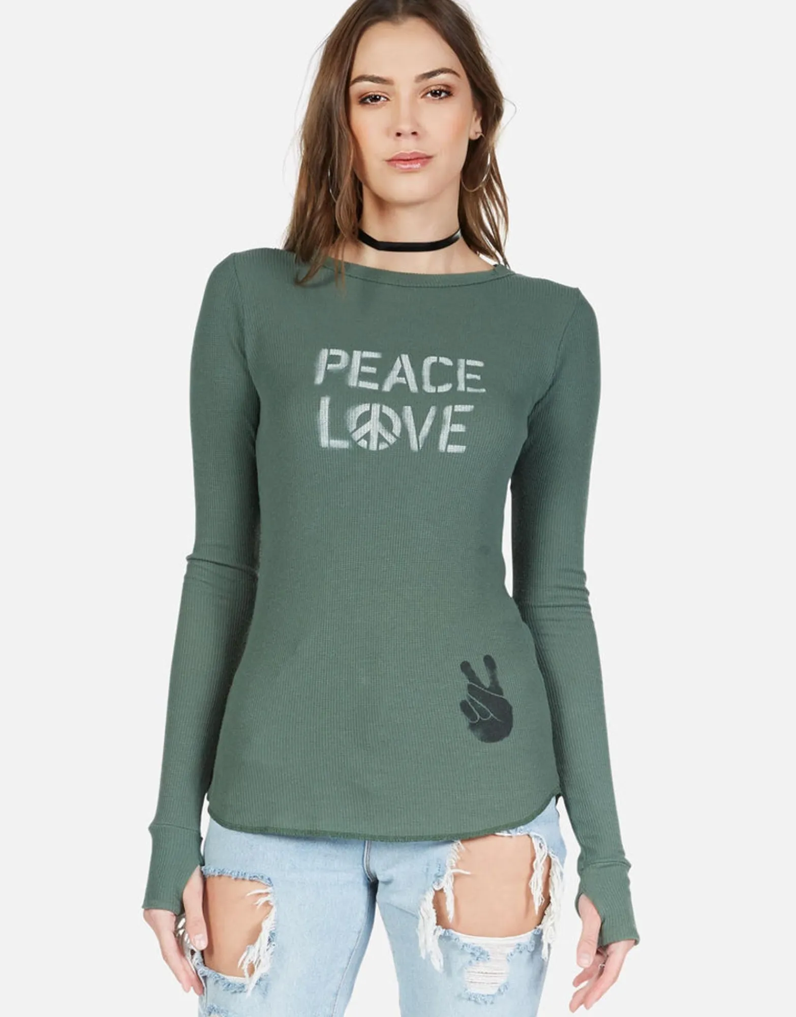 Online Peace Love Spray L/S Fitted Thermal W/ Thumbholes | Mckinley Women Long Sleeve
