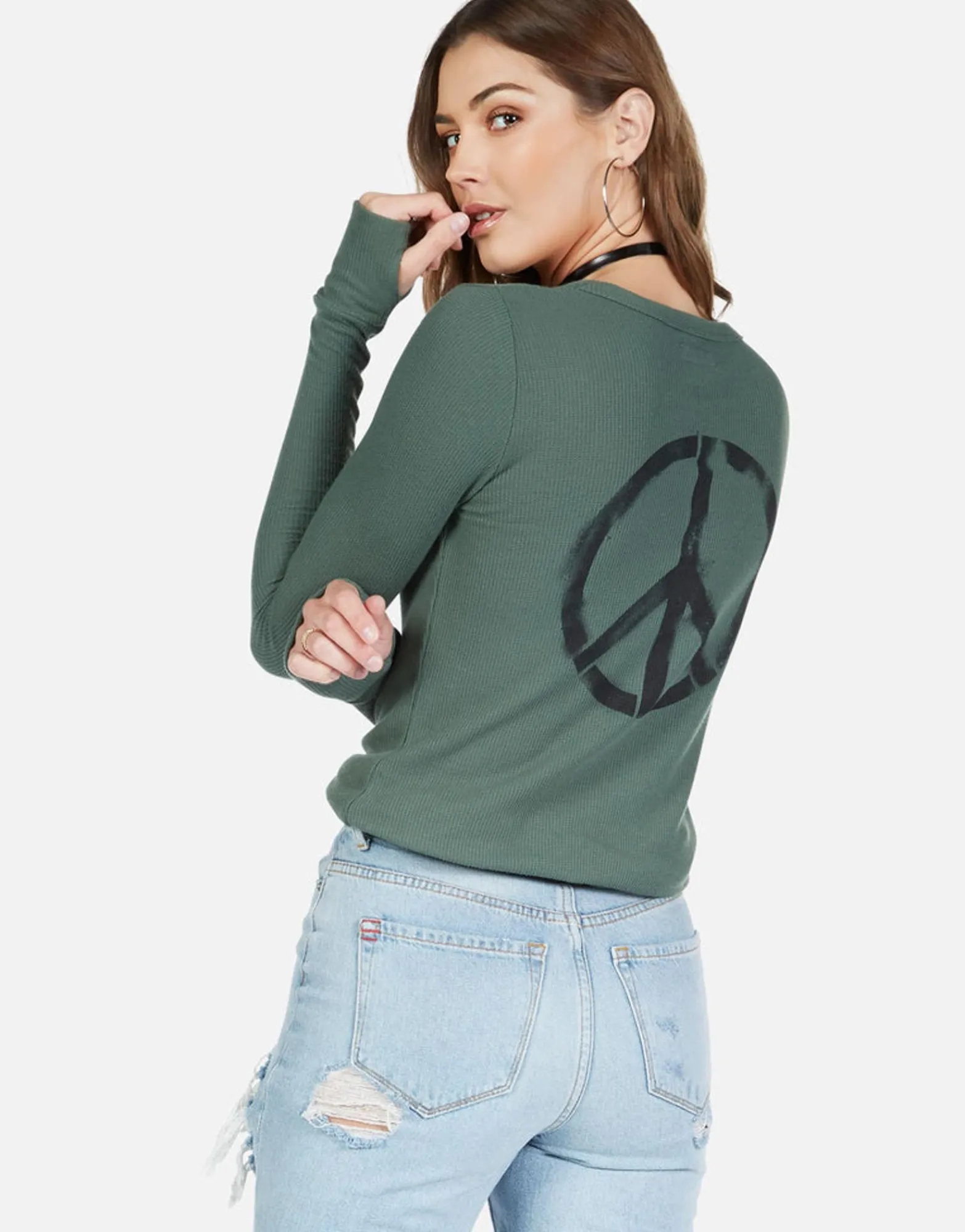 Online Peace Love Spray L/S Fitted Thermal W/ Thumbholes | Mckinley Women Long Sleeve