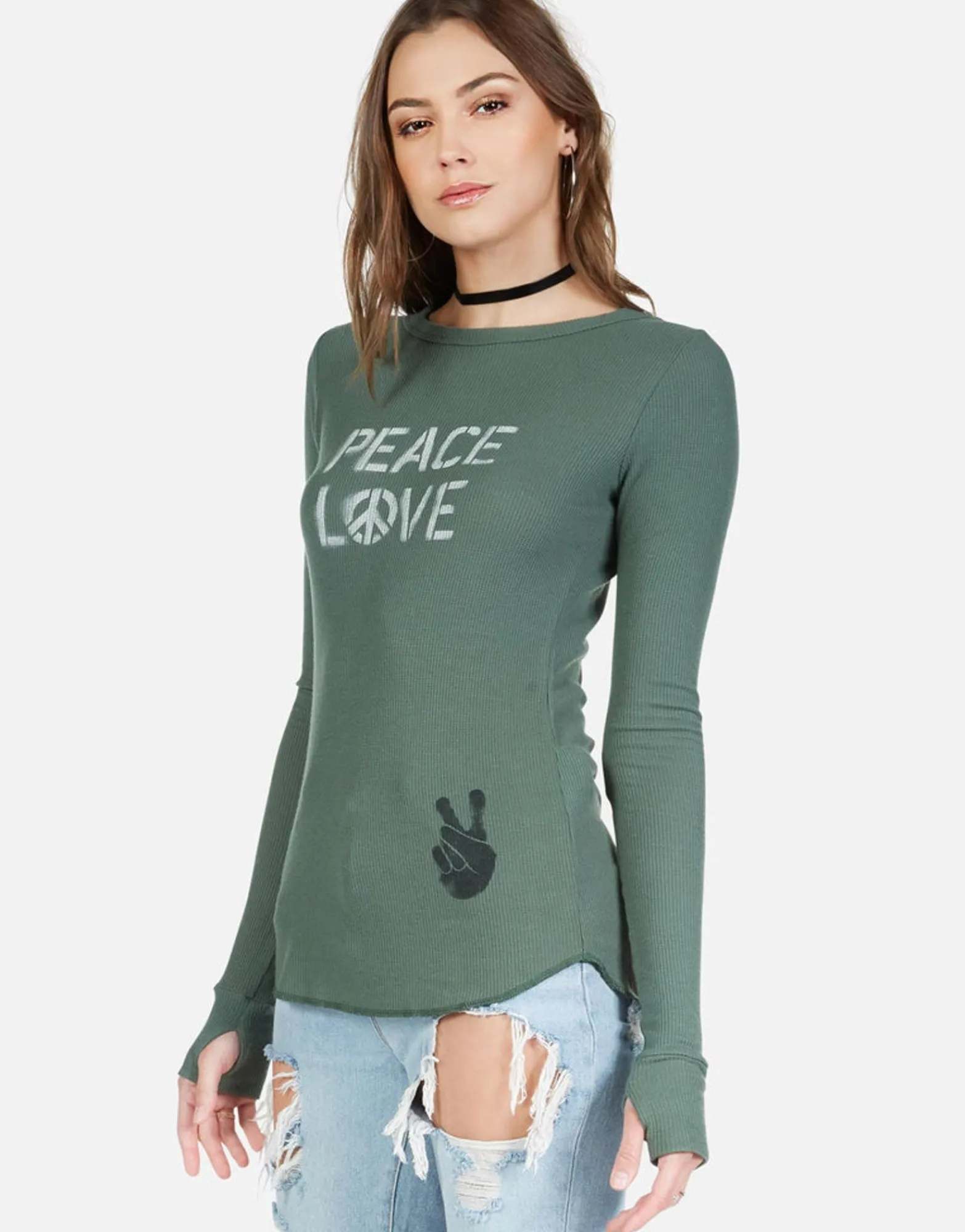 Online Peace Love Spray L/S Fitted Thermal W/ Thumbholes | Mckinley Women Long Sleeve