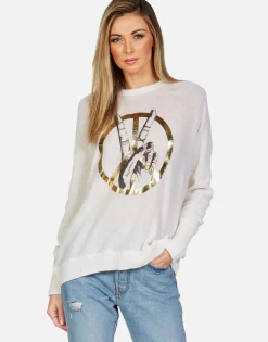 Discount Peace Sign Hand Draped Cashmere Sweater | Ladona By Women Sweaters & Knits
