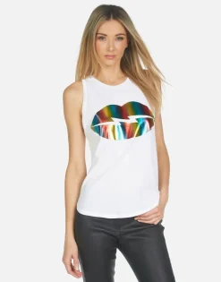 Flash Sale Peyton Rainbow Foil Lightning Lip Women Tanks
