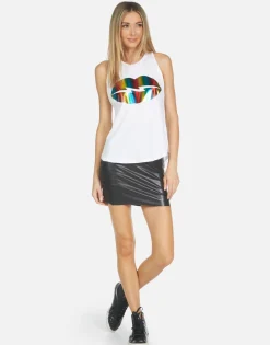 Flash Sale Peyton Rainbow Foil Lightning Lip Women Tanks
