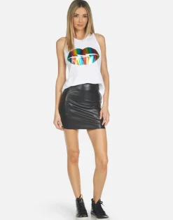 Flash Sale Peyton Rainbow Foil Lightning Lip Women Tanks