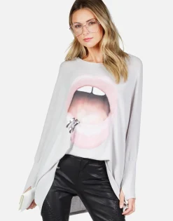 Flash Sale Pink Lip Piercing Oversized L/S Pullover | Mira X By Women Long Sleeve