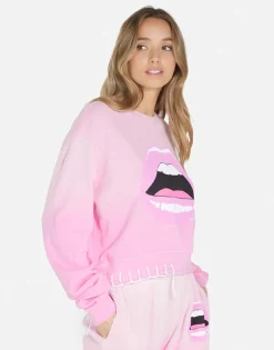 Sale Pink Open Lip Crop Pullover | Spalding By Women Long Sleeve