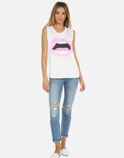 Sale Pink Open Lip Vintage Tank Top In | Kel X By Women Short Sleeve