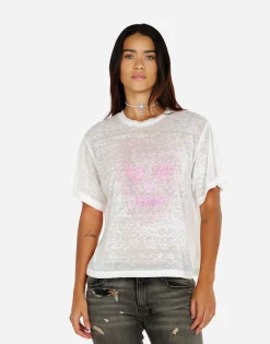 Cheap Pink Peace Love Skull Boyfriend T-Shirt | Linnea By Women Short Sleeve