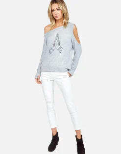 Clearance Prayer Hands L/S Scoop Neck Off Shoulder Pullover By Women Long Sleeve