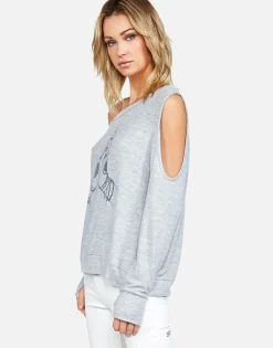 Clearance Prayer Hands L/S Scoop Neck Off Shoulder Pullover By Women Long Sleeve