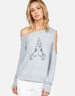 Clearance Prayer Hands L/S Scoop Neck Off Shoulder Pullover By Women Long Sleeve