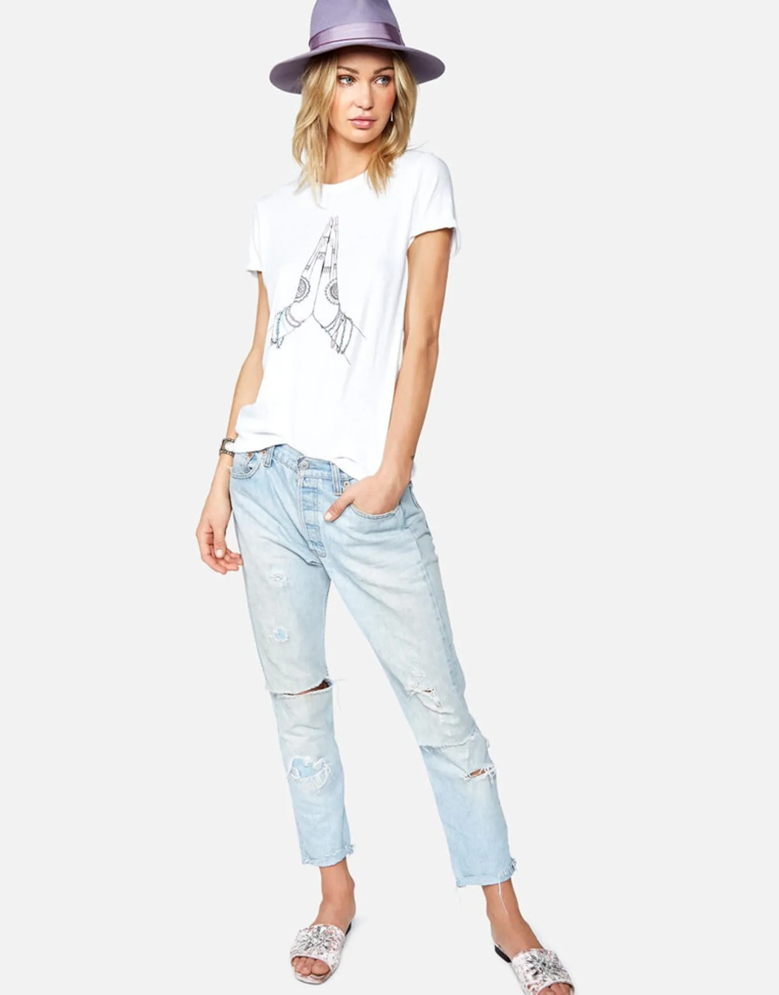 Store Prayer Hands Vintage Short Sleeve Roll Up Tee | Edda By Women Short Sleeve