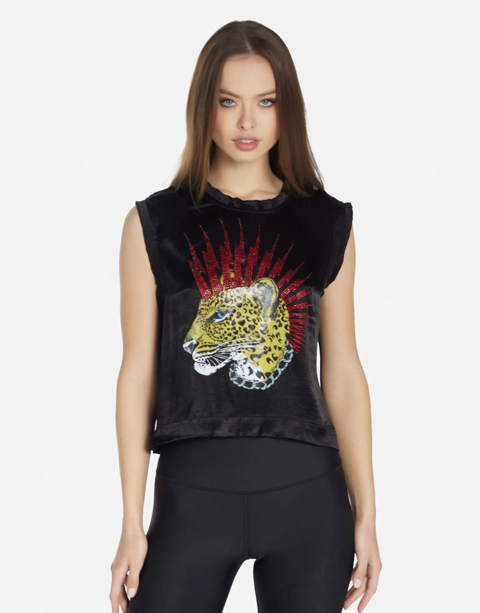 Online Punk Leopard Crop Boxy Tank W/ Crystals In | Linette By Women Tanks