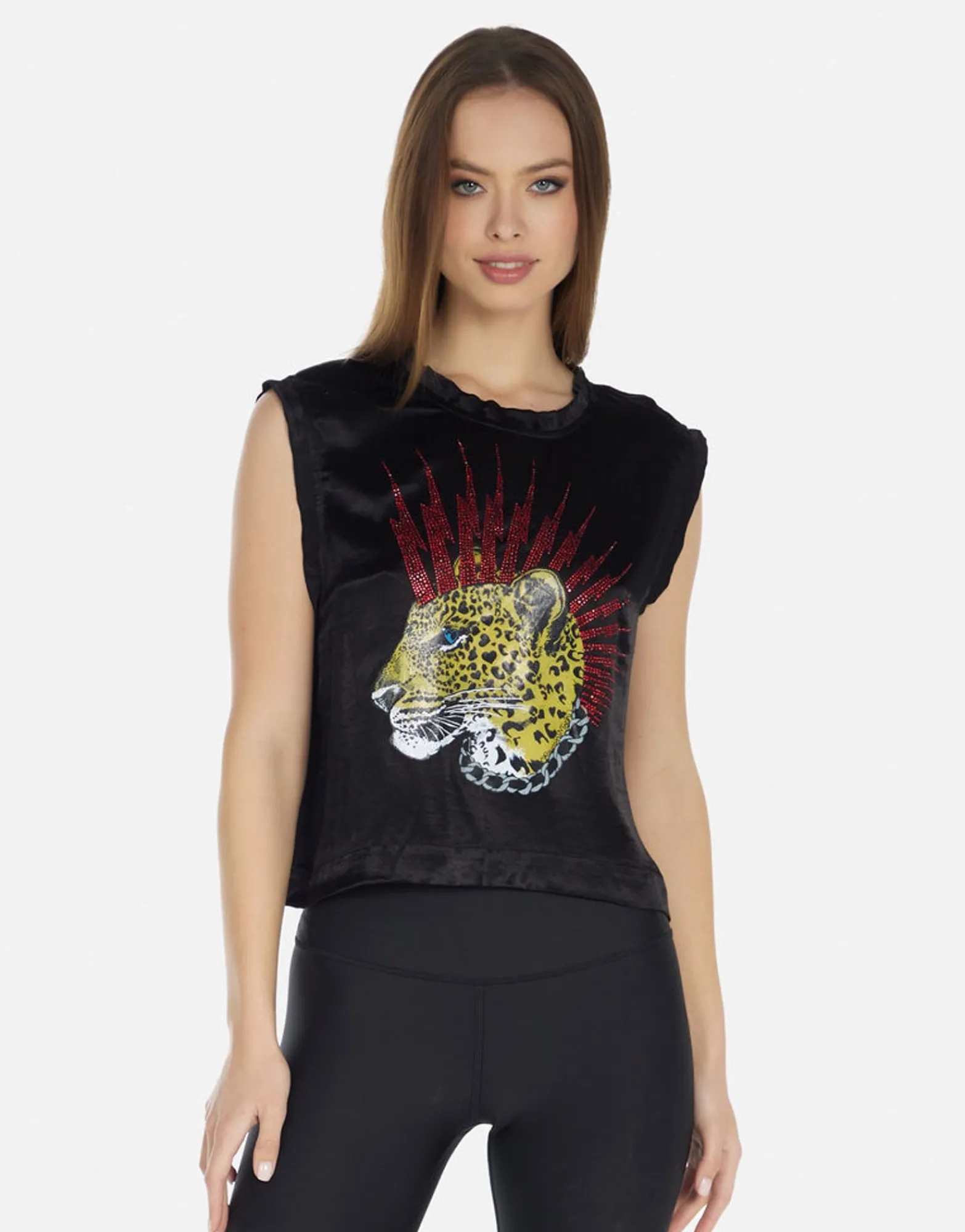 Online Punk Leopard Crop Boxy Tank W/ Crystals In | Linette By Women Tanks