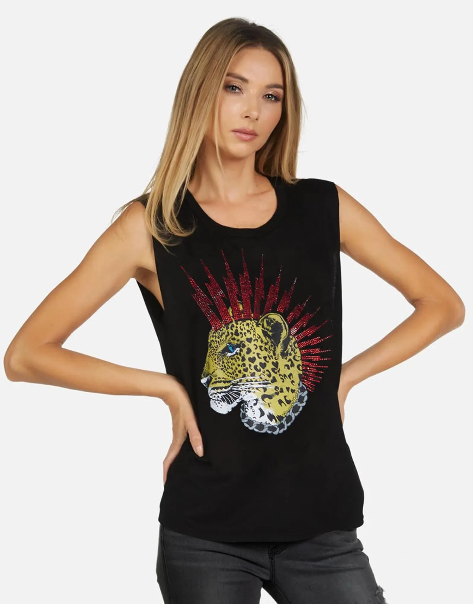 Best Punk Leopard Women'S Tank Top W/ Crystals | Kel X By Women Tanks