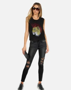 Best Punk Leopard Women'S Tank Top W/ Crystals | Kel X By Women Tanks