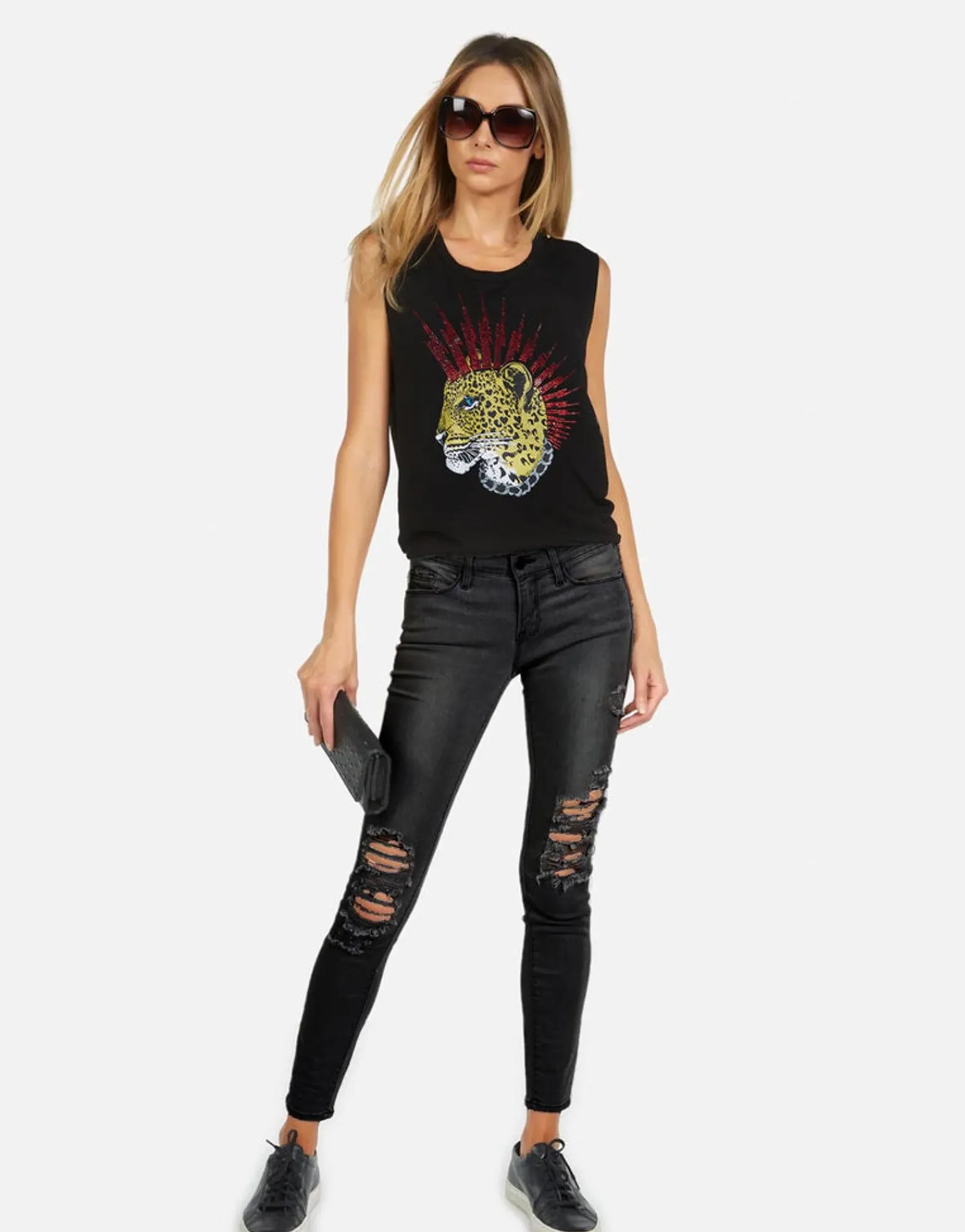 Best Punk Leopard Women'S Tank Top W/ Crystals | Kel X By Women Tanks