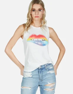 Discount Rainbow Biting Lip High Neck Tank | Peyton By Women Short Sleeve