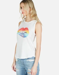 Discount Rainbow Biting Lip High Neck Tank | Peyton By Women Short Sleeve