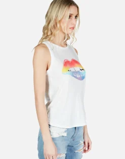 Discount Rainbow Biting Lip High Neck Tank | Peyton By Women Short Sleeve
